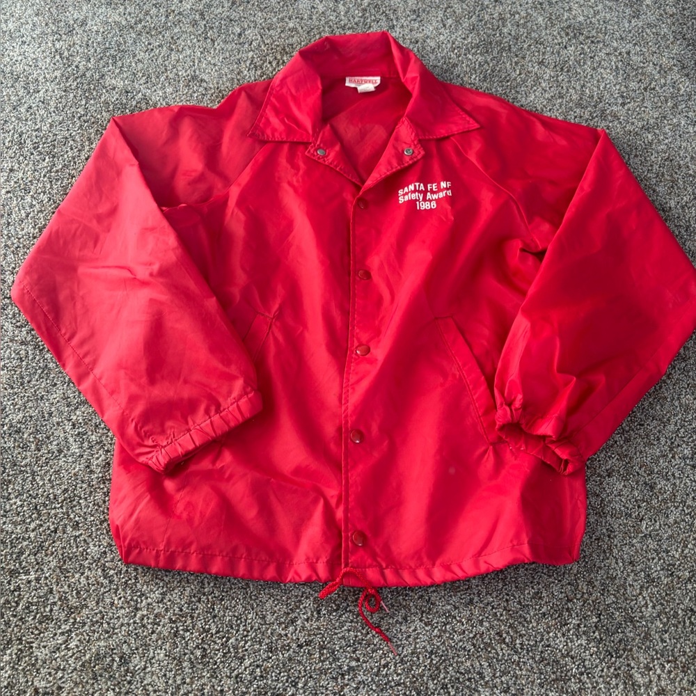 Red vintage 80s 90s Windbreaker Jacket - Santa Fe NF Safety Award 1986 Hartwell